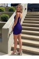 Online Short V-Neck Sleeveless Velvet Sequin Prom Dress UK