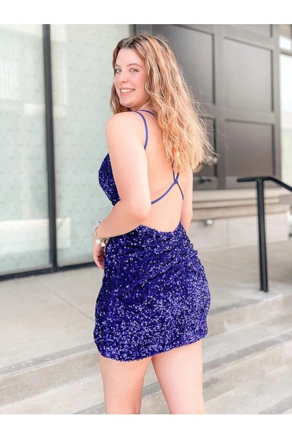 Online Sleeveless Short Velvet Sequin V-Neck Prom Dress UK
