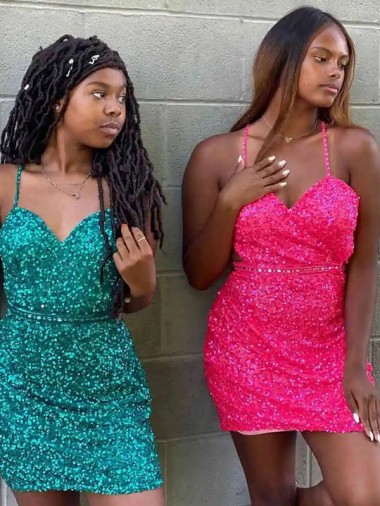 Online V-Neck Sleeveless Short Velvet Sequin Cocktail Dress UK