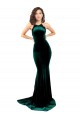 Online High Neck Stretch Velvet Prom Dress with Black Lace Embroidery UK