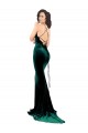 Online High Neck Stretch Velvet Prom Dress with Black Lace Embroidery UK