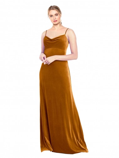 Online Long Velvet Cowl Neck Slip Prom Dress UK