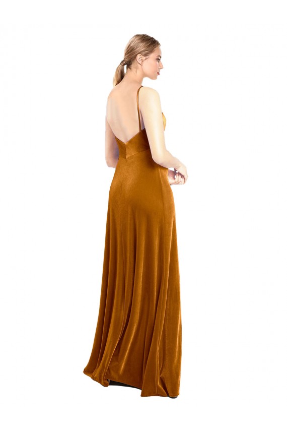 Online Long Velvet Cowl Neck Slip Prom Dress UK