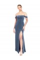 Online Draped Sleeves Wide Scoop Neck Off the Shoulder Velvet Prom Dress UK