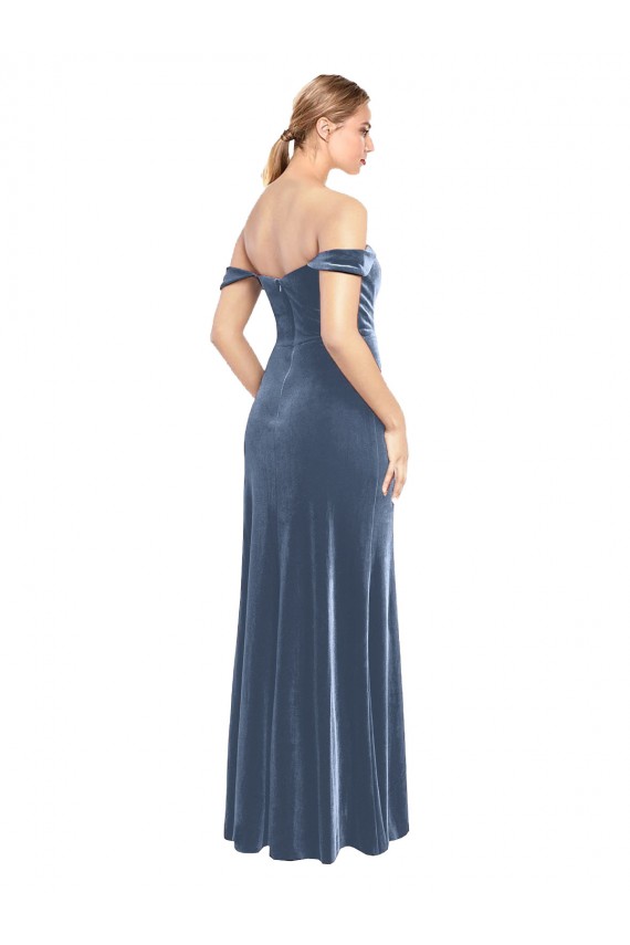 Online Draped Sleeves Wide Scoop Neck Off the Shoulder Velvet Prom Dress UK