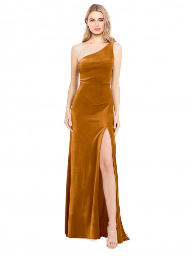 Online Sleek One Shoulder Long Velvet Prom Dress UK
