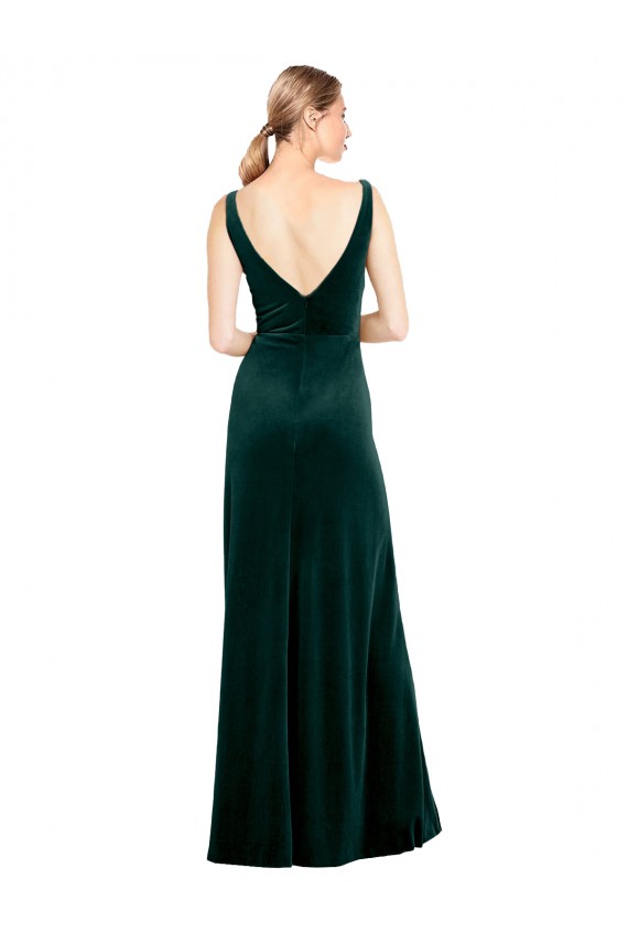 Online Sleek V-Neck Long Velvet Prom Dress with Side Slit UK