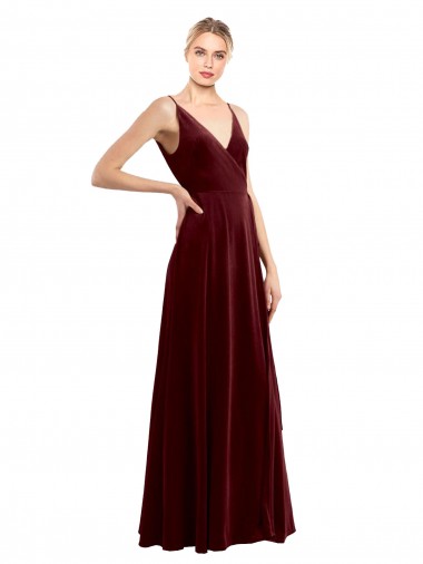 Online Faux Wrap V-Neck Sleek Long Velvet Prom Dress UK