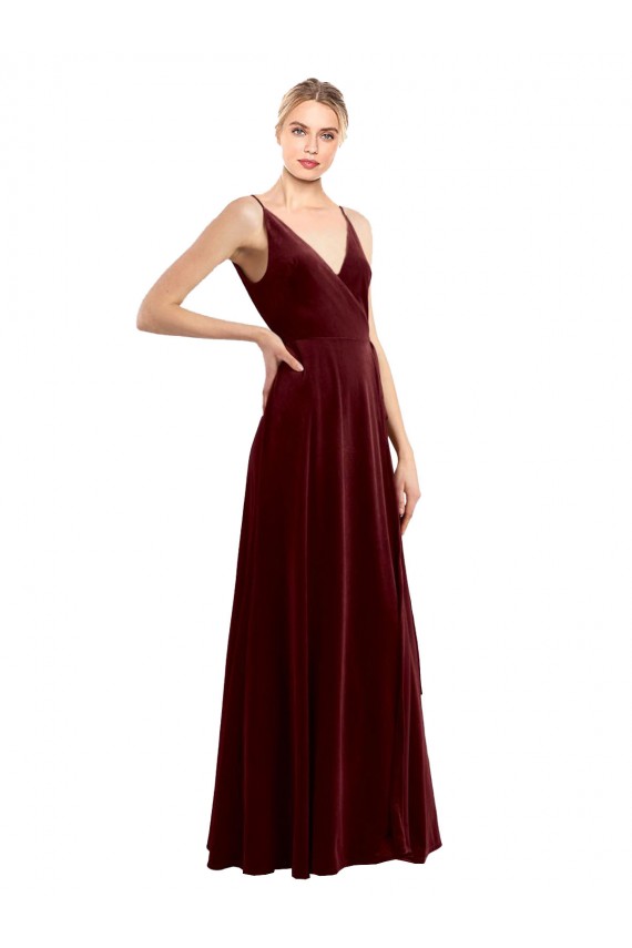 Online Faux Wrap V-Neck Sleek Long Velvet Prom Dress UK