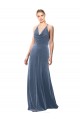 Online Halter Cowl Neck Long A-Line Velvet Prom Dress with Keyhole Back UK