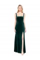 Online Square Neck Full Length Velvet Prom Dress with Side Slit UK