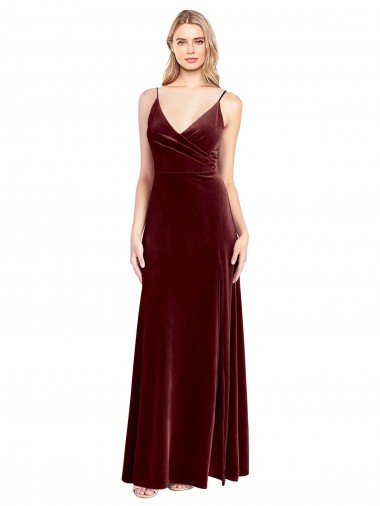 Online Faux Surplice Neckline Slim A-Line Long Velvet Prom Dress UK