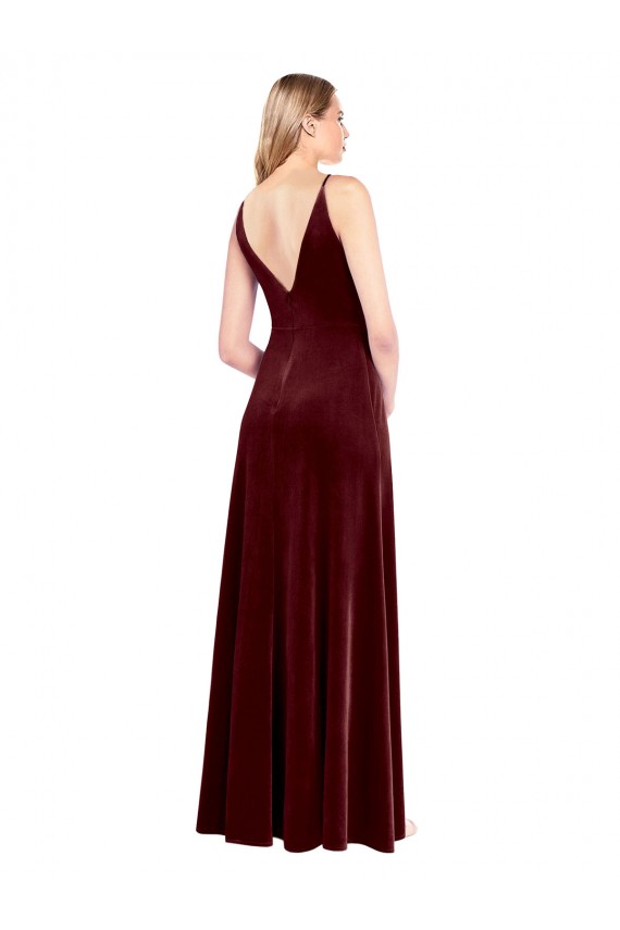 Online Faux Surplice Neckline Slim A-Line Long Velvet Prom Dress UK