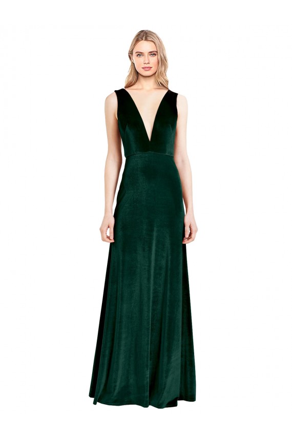 Online Daring Deep V-Neck Long Full Length Velvet Prom Dress UK