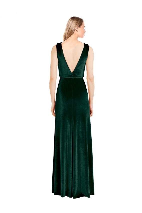 Online Daring Deep V-Neck Long Full Length Velvet Prom Dress UK