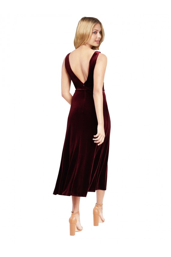 Online Daring Plunging V-Neckline Short Midi Length Velvet Cocktail Prom Dress / Homecoming Dress UK