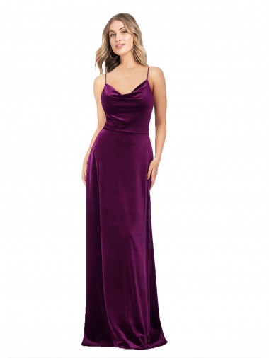 Online Draped Neckline Spaghetti Straps Velvet Prom Dress UK