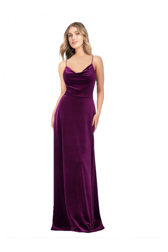 Online Draped Neckline Spaghetti Straps Velvet Prom Dress UK