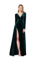 Online Deep V-Neck Long Sleeves Velvet Prom Dress with High Side Split UK