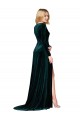 Online Deep V-Neck Long Sleeves Velvet Prom Dress with High Side Split UK