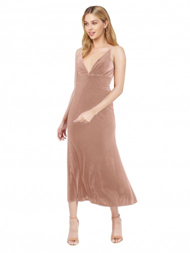 Online Midi Length Short V-Neck Velvet Cocktail Prom Dress / Homecoming Dress with Notched Neckline UK