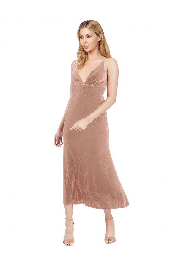 Online Midi Length Short V-Neck Velvet Cocktail Prom Dress / Homecoming Dress with Notched Neckline UK