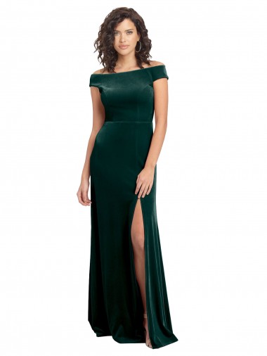 Online Floor Length Cap Sleeves Long Velvet Prom Dress with High Side Slit UK