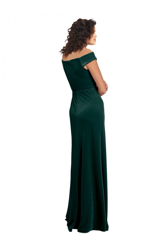 Online Floor Length Cap Sleeves Long Velvet Prom Dress with High Side Slit UK