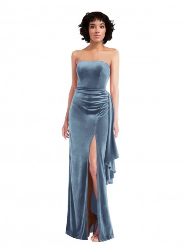 Online Strapless Velvet Maxi Prom Dress with Draped Skirt UK