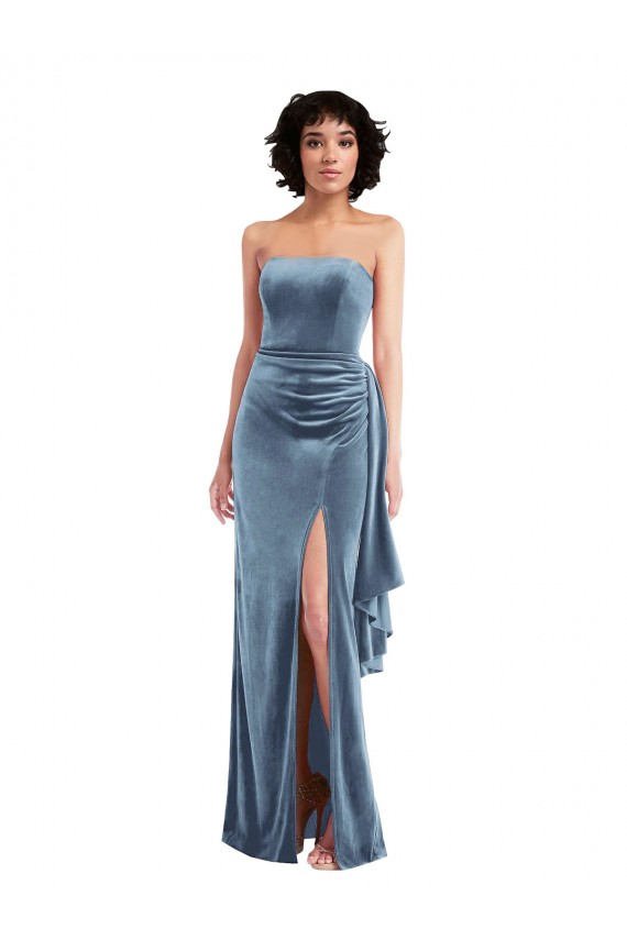 Online Strapless Velvet Maxi Prom Dress with Draped Skirt UK