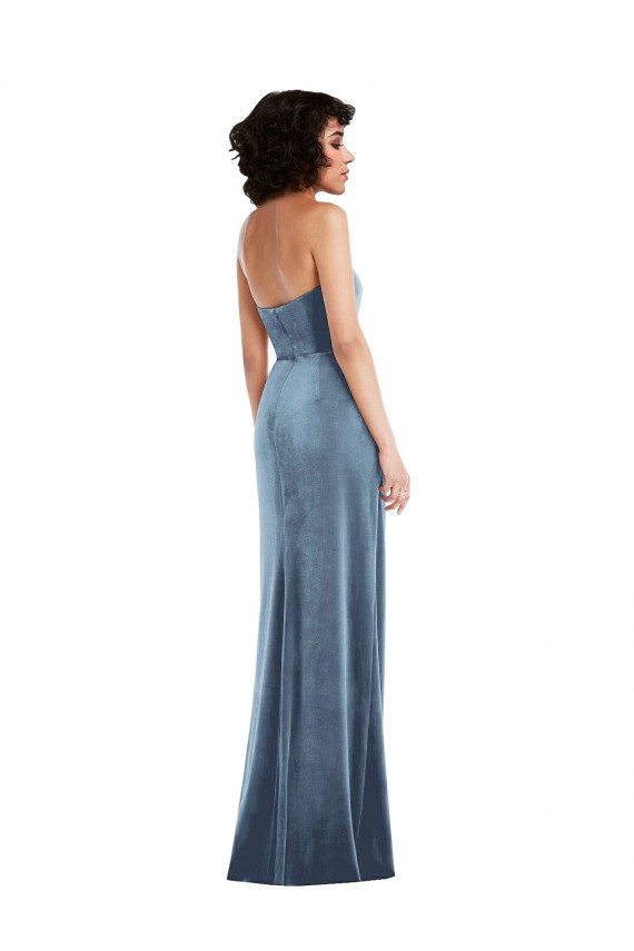 Online Strapless Velvet Maxi Prom Dress with Draped Skirt UK