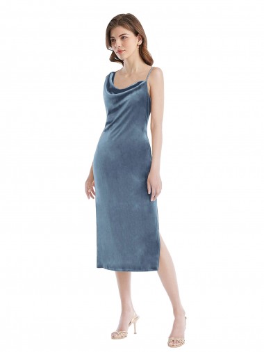 Online Midi Length Asymmetrical One Shoulder Velvet Slip Prom Dress UK