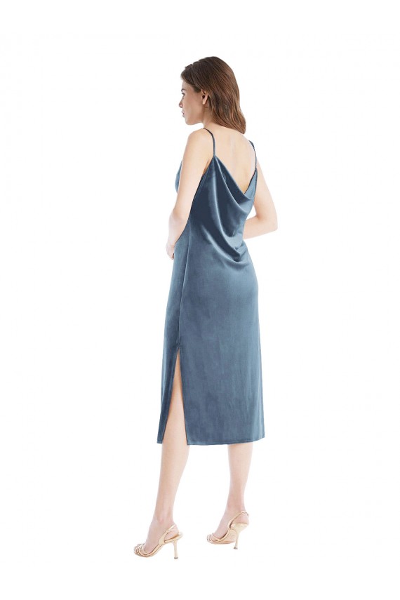 Online Midi Length Asymmetrical One Shoulder Velvet Slip Prom Dress UK