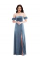 Online Ruffle Sleeve Off the Shoulder Velvet Maxi Prom Dress UK