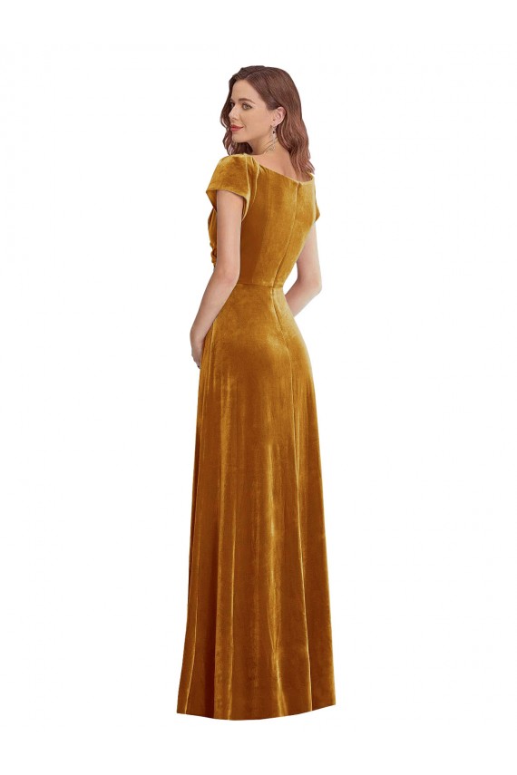 Online Cap Sleeve Faux Wrap Velvet Maxi Prom Dress with Pockets UK
