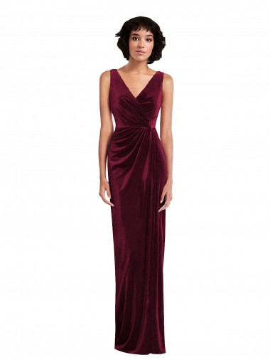 Online Draped Skirt Faux Wrap Velvet Maxi Prom Dress UK