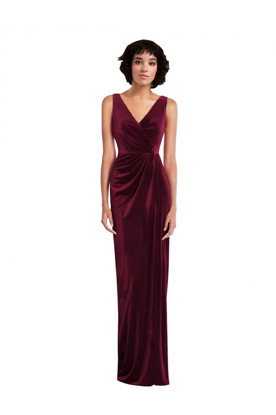Online Draped Skirt Faux Wrap Velvet Maxi Prom Dress UK