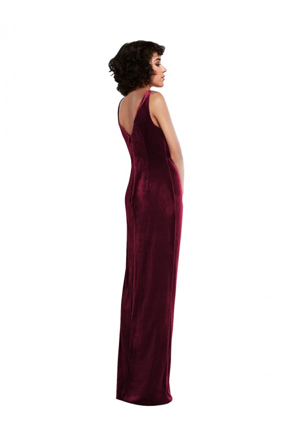 Online Draped Skirt Faux Wrap Velvet Maxi Prom Dress UK