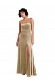 Online Square Neck Velvet Maxi Prom Dress with Front Slit & Pockets UK