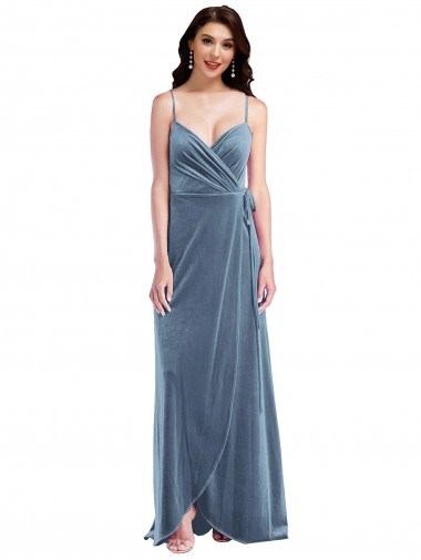 Online Velvet Wrap Maxi Prom Dress with Pockets UK