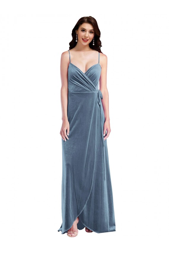 Online Velvet Wrap Maxi Prom Dress with Pockets UK
