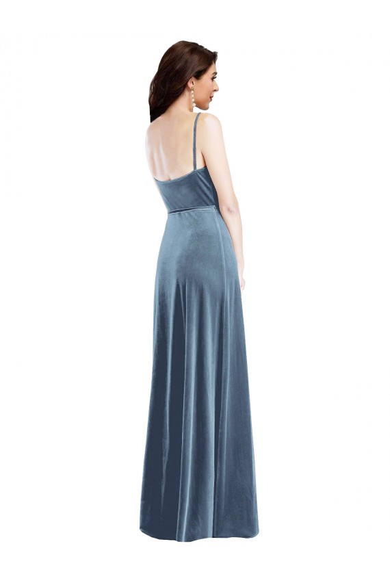 Online Velvet Wrap Maxi Prom Dress with Pockets UK