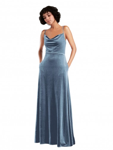 Online Sleek Cowl Neck Velvet Maxi Prom Dress with Pockets UK
