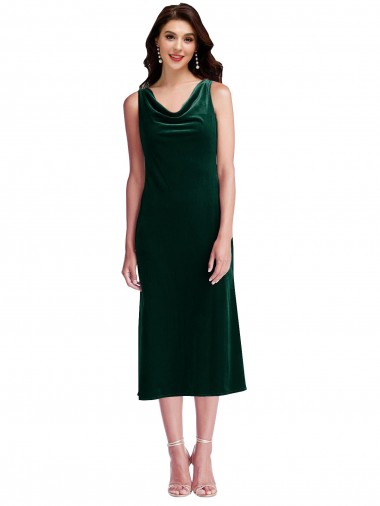Online Cowl Neck Velvet Midi Length Cocktail Prom Dress / Homecoming Dress UK