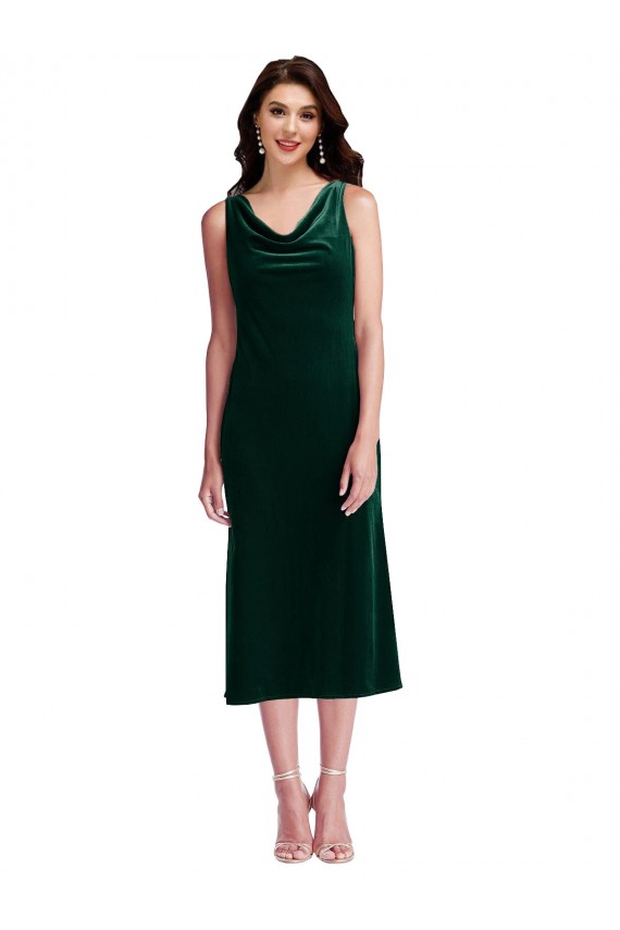 Online Cowl Neck Velvet Midi Length Cocktail Prom Dress / Homecoming Dress UK