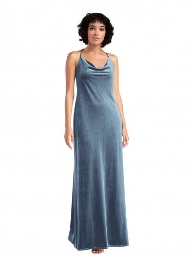 Online Cowl Neck Velvet Maxi Slip Prom Dress UK