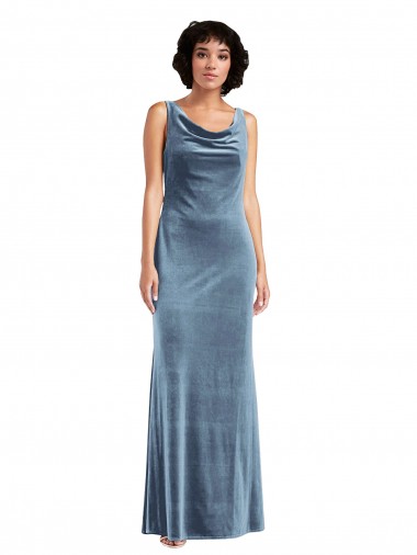 Online Floor Length Cowl Neck Long Stretch Velvet Maxi Prom Dress UK