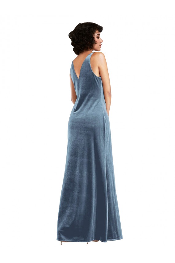 Online Floor Length Cowl Neck Long Stretch Velvet Maxi Prom Dress UK