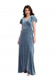 Online Flutter Sleeve Velvet Wrap Maxi Prom Dress with Pockets UK