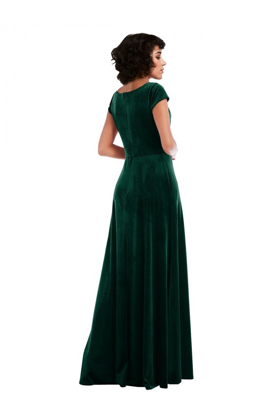 Online Cowl Neck Cap Sleeve Velvet Maxi Prom Dress with Pockets UK